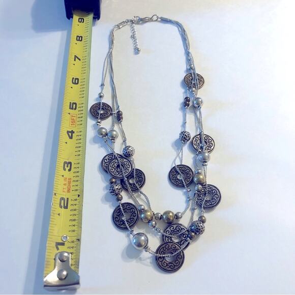 Statement Piece Necklace Silver Tone Tiered Layered Boho Chunky Witchy Whimsy - Picture 5 of 5